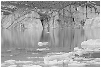 Front of Cavell Glacier reflected in glacial lake. Jasper National Park, Canadian Rockies, Alberta, Canada (black and white)