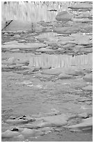 Blue Icebergs and yellow reflections of mountain face,. Jasper National Park, Canadian Rockies, Alberta, Canada (black and white)