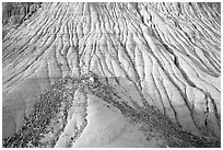 Badlands detail, with eroded clay and gravel, Dinosaur Provincial Park. Alberta, Canada (black and white)