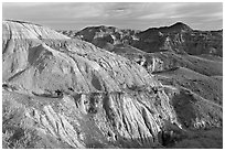 Badlands and hills, Dinosaur Provincial Park. Alberta, Canada (black and white)