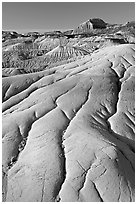 Coulee badlands with clay erosion patters, Dinosaur Provincial Park. Alberta, Canada (black and white)