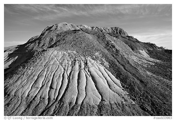 Butte with mudstone and eroded clay, Dinosaur Provincial Park. Alberta, Canada (black and white)