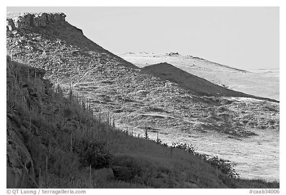 Cliffs, Head-Smashed-In Buffalo Jump. Alberta, Canada (black and white)
