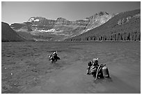 Scuba diving in a mountain Lake,. Waterton Lakes National Park, Alberta, Canada (black and white)