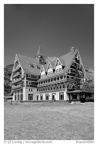 Prince of Wales hotel. Waterton Lakes National Park, Alberta, Canada (black and white)