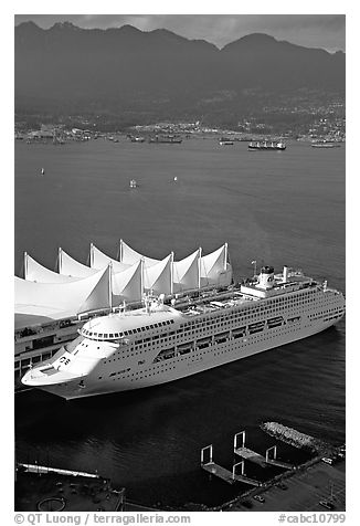 Canada Place, cruise ship, and Burrard Inlet. Vancouver, British Columbia, Canada