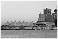 Canada Place and skyline at dusk. Vancouver, British Columbia, Canada (black and white)