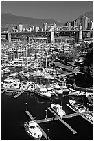 Small boat harbor on False Creek. Vancouver, British Columbia, Canada (black and white)