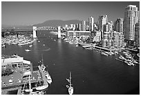 False Creek, Burrard Bridge, and high-rise  buildings see from Granville Bridge. Vancouver, British Columbia, Canada ( black and white)