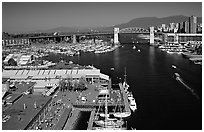 Granville Island and False Creek. Vancouver, British Columbia, Canada ( black and white)