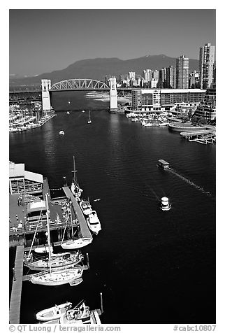 False Creek and Burrard Bridge. Vancouver, British Columbia, Canada (black and white)