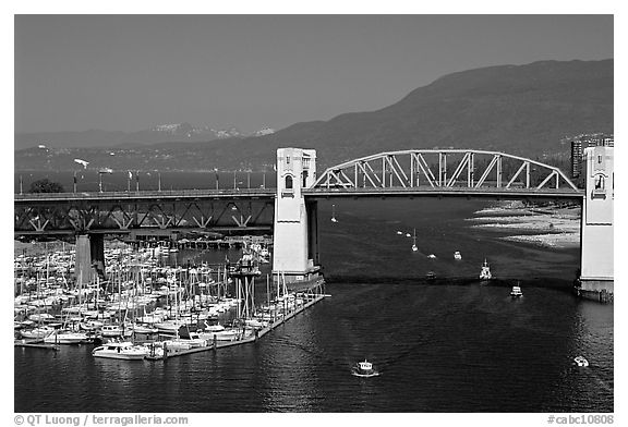 Burrard Bridge and mountains. Vancouver, British Columbia, Canada (black and white)