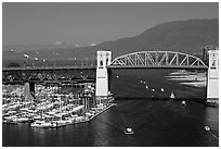 Burrard Bridge and mountains. Vancouver, British Columbia, Canada (black and white)