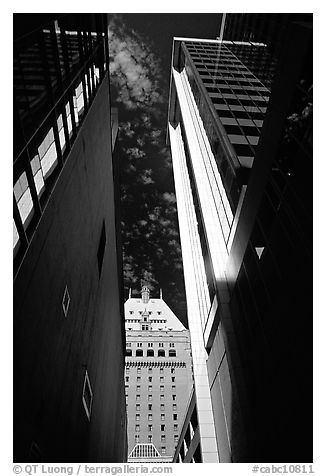 High rise downtown buildings seen from below. Vancouver, British Columbia, Canada