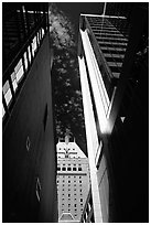 High rise downtown buildings seen from below. Vancouver, British Columbia, Canada ( black and white)