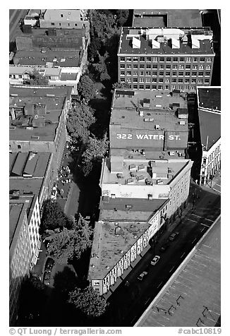 Water street from above. Vancouver, British Columbia, Canada (black and white)