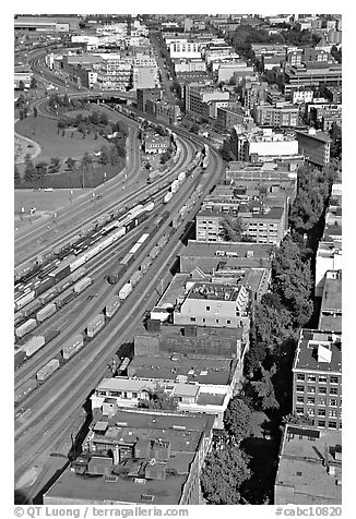 Downtown and railroad from above. Vancouver, British Columbia, Canada