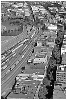 Downtown and railroad from above. Vancouver, British Columbia, Canada (black and white)