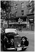 Classic car in Water Street. Vancouver, British Columbia, Canada ( black and white)
