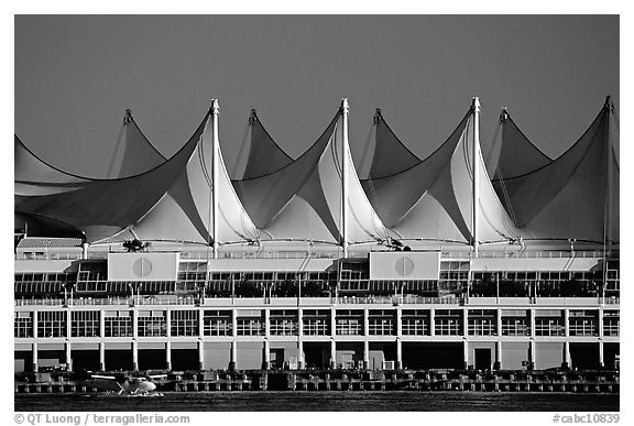 Canada Place and seaplane. Vancouver, British Columbia, Canada (black and white)