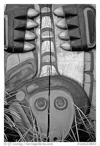 Totem detail, Stanley Park. Vancouver, British Columbia, Canada (black and white)