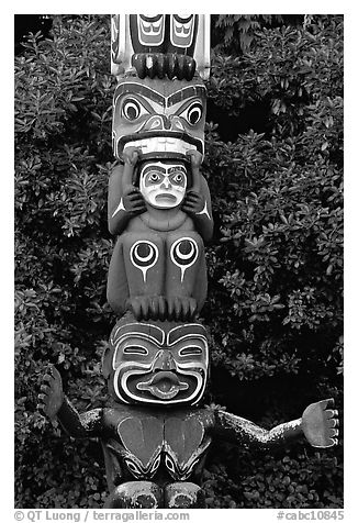 Totem section, Stanley Park. Vancouver, British Columbia, Canada (black and white)