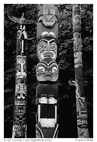 Three totems, Stanley Park. Vancouver, British Columbia, Canada