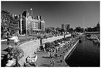 Inner harbor quay and Empress hotel. Victoria, British Columbia, Canada (black and white)