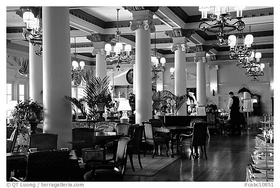 Dining hall of Empress hotel. Victoria, British Columbia, Canada (black and white)