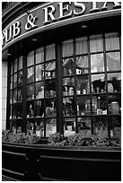 Pub and restaurant windows. Victoria, British Columbia, Canada (black and white)