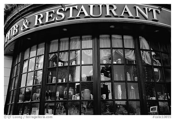 Pub and restaurant windows. Victoria, British Columbia, Canada (black and white)