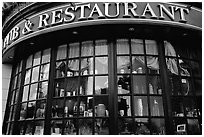 Pub and restaurant windows. Victoria, British Columbia, Canada (black and white)