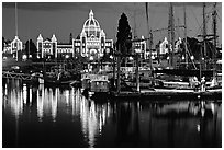 Inner harbor at night. Victoria, British Columbia, Canada (black and white)