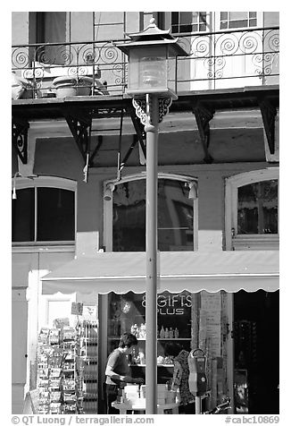 Lamp post and store in Chinatown. Victoria, British Columbia, Canada (black and white)