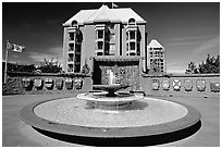 Confederation plazza with the shields of each of the Canadian provinces and territories. Victoria, British Columbia, Canada ( black and white)