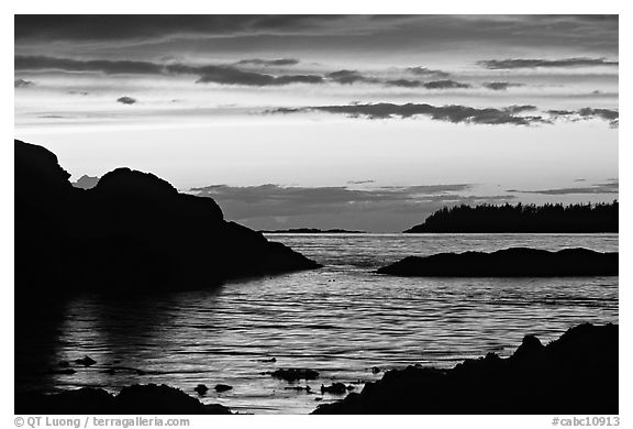 Sunset, Half-moon bay. Pacific Rim National Park, Vancouver Island, British Columbia, Canada (black and white)