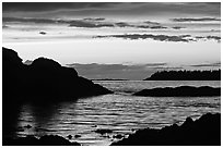 Sunset, Half-moon bay. Pacific Rim National Park, Vancouver Island, British Columbia, Canada (black and white)