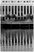Buildings with columns and reflections. Victoria, British Columbia, Canada (black and white)