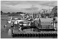 Floatplane dock in the Inner Harbor. Victoria, British Columbia, Canada ( black and white)