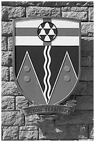 Shield of Yukon Territory. Victoria, British Columbia, Canada (black and white)