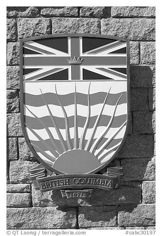 Shield of British Columbia Province. Victoria, British Columbia, Canada (black and white)