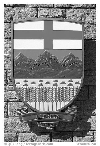 Shield of Alberta Province. Victoria, British Columbia, Canada (black and white)