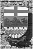 Shield of Alberta Province. Victoria, British Columbia, Canada (black and white)