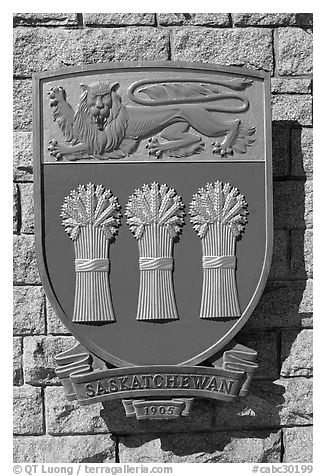 Shield of Saskatchewan Province. Victoria, British Columbia, Canada (black and white)