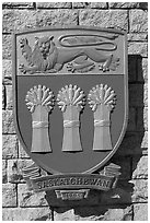 Shield of Saskatchewan Province. Victoria, British Columbia, Canada (black and white)