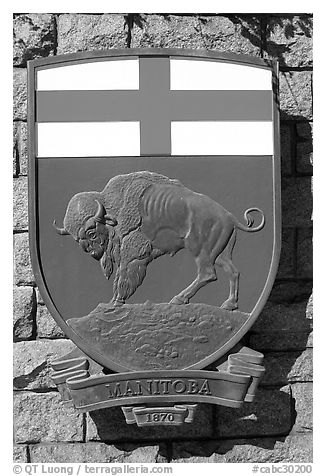 Shield of Manitoba Province. Victoria, British Columbia, Canada (black and white)