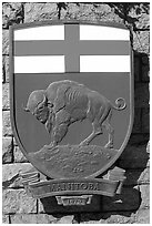 Shield of Manitoba Province. Victoria, British Columbia, Canada (black and white)