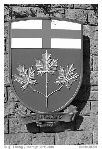 Shield of Ontario Province. Victoria, British Columbia, Canada (black and white)