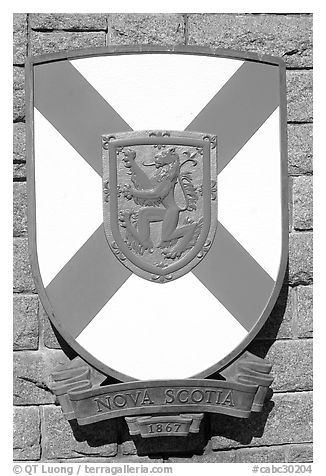 Shield of Nova Scotia Province. Victoria, British Columbia, Canada (black and white)