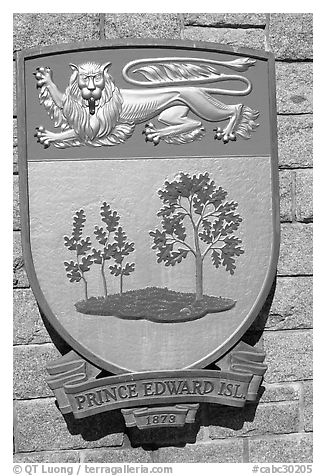 Shield of Prince Edward Island Province. Victoria, British Columbia, Canada (black and white)